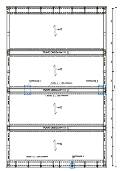 Copertura in laterocemento su travi a sezione omega della palestra della Scuola primaria Fantini
